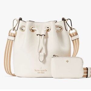 KATE SPADE Rosie Mini Bucket Guitar Web Strap Crossbody Purse Parchment NWT $359